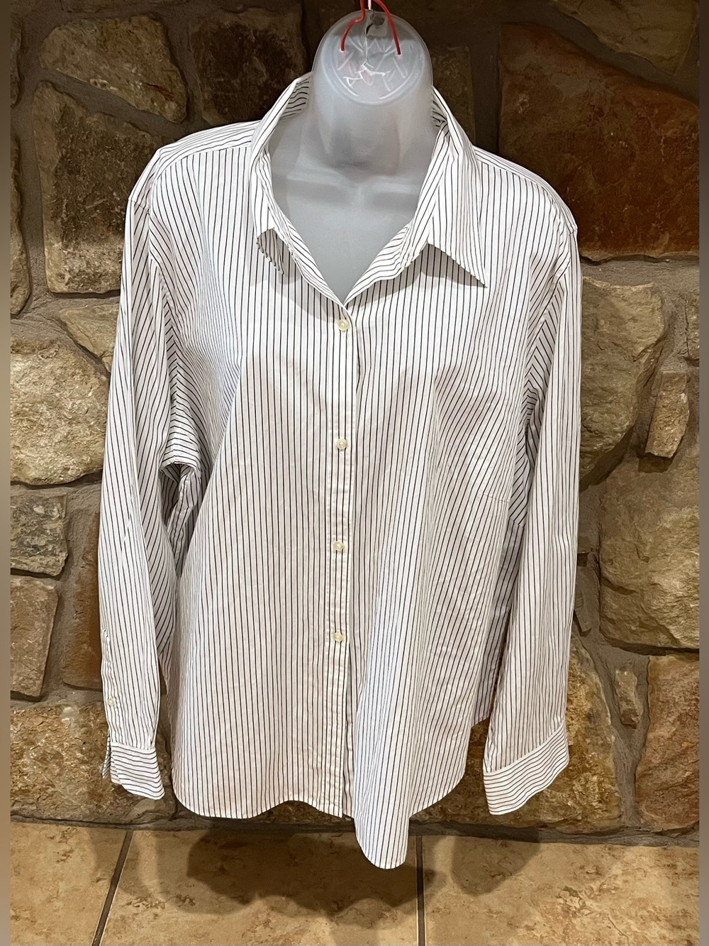 Lauren Ralph Lauren Dress Blouse White Black Pin Stripes Womens 3X Button Down